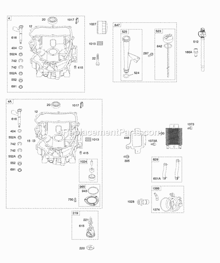 Engine Sump Lubrication Diagram and Parts List for 44M977-0001-G5  Briggs and Stratton Engine